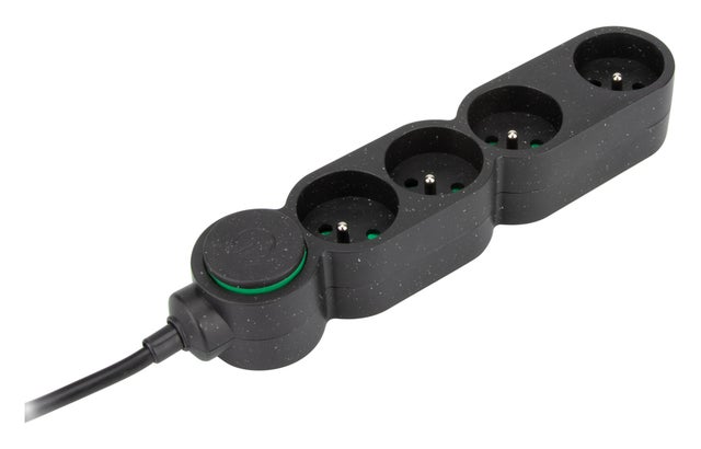 Bloc multiprise écoresponsable 4 prises 2P+T Home Green - Noir - Zenitech