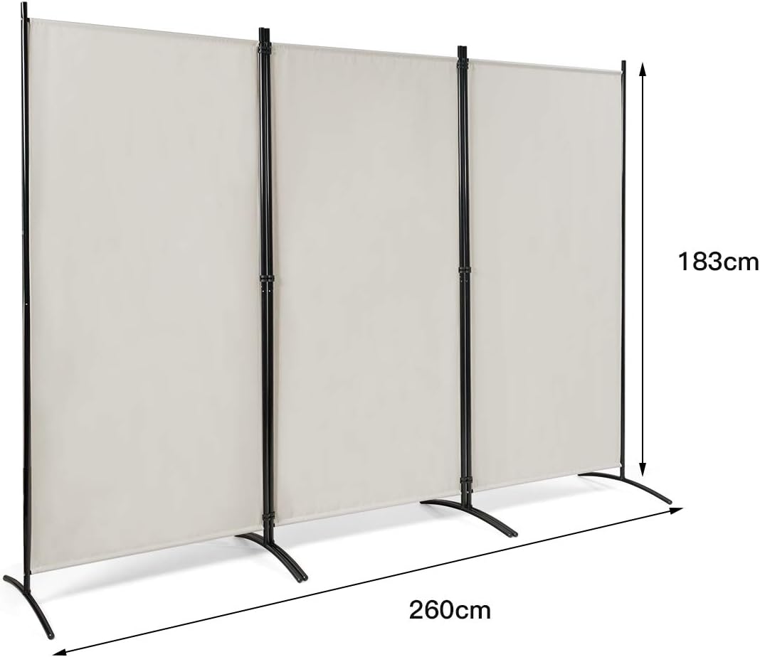 Cloison à 3 Panneaux, Paravent Pliable avec Charnières Résistantes en Acier, Cloison Autoportante, pour Maison, Bureau, Salle de Bain 260x 183cm Beige - 5