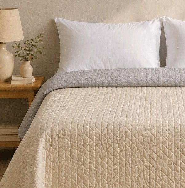 Colcha Bicolor Reversible Beige/Lino Cama 180cm Donegal Collections - 7