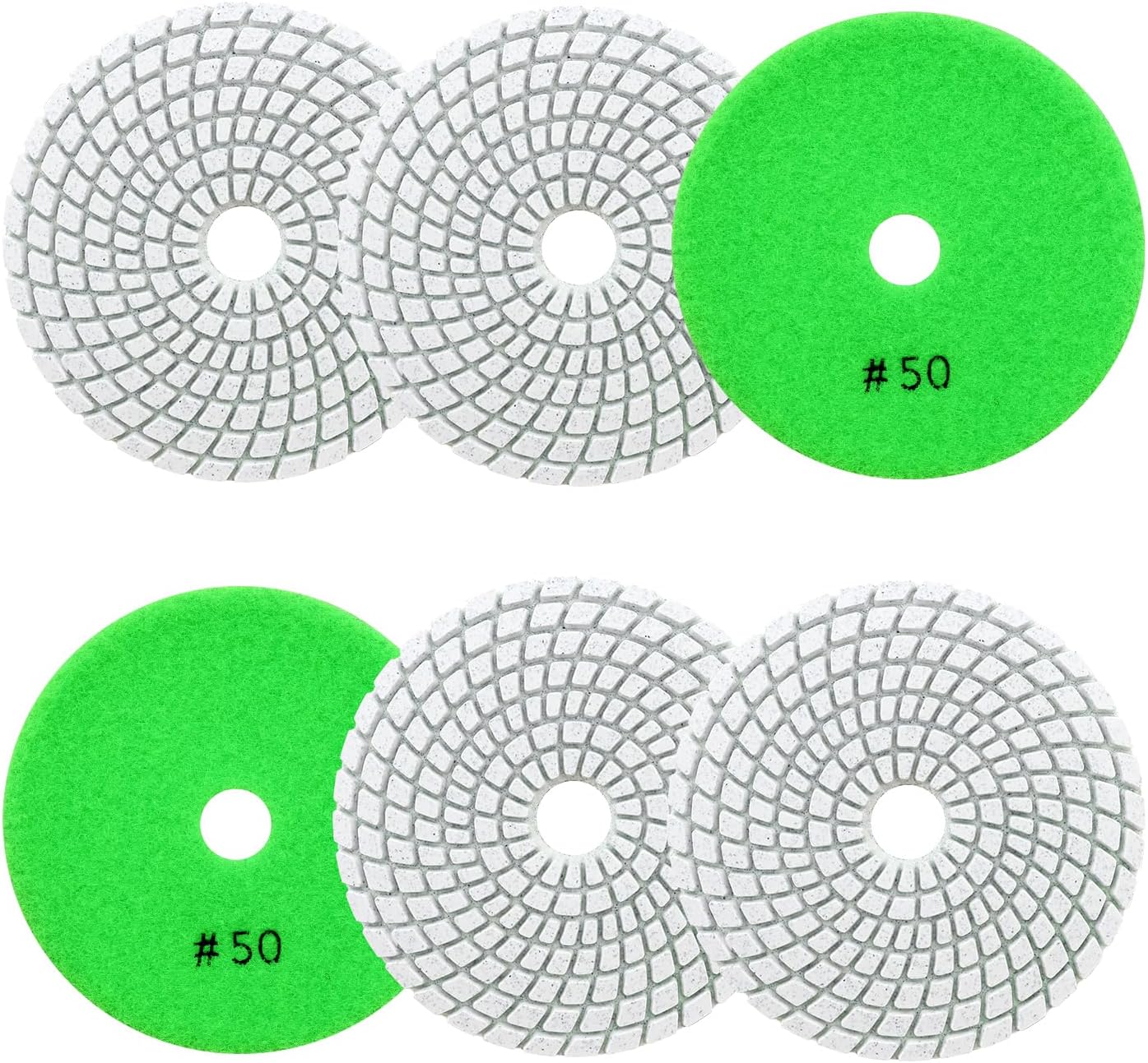 Diamentowa tarcza polerska 4"/100 mm - 6 sztuk, 50-ziarniste pady polerskie do granitu, marmuru, kamienia sztucznego i kwarcu