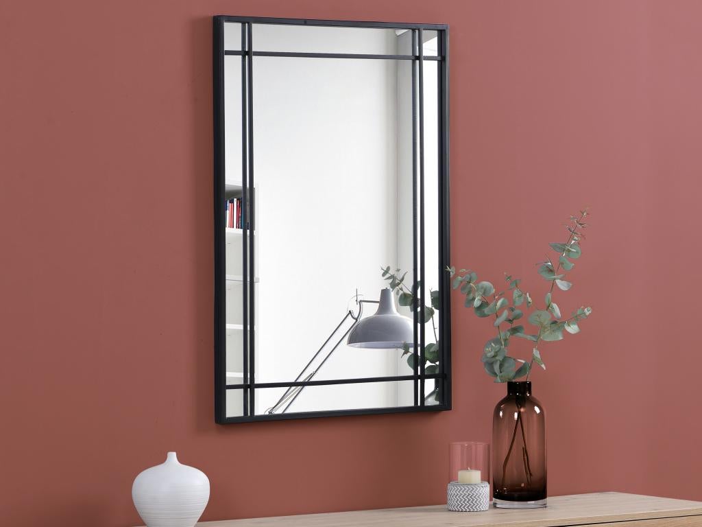 Lustro w industrialnym stylu z metalu – 60&amp;nbsp;×&amp;nbsp;86,5&amp;nbsp;cm (szer. × wys.) – kolor czarny – HISAE