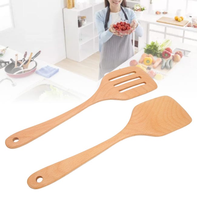 Set Di 4 Spatole E Utensili In Legno Di Teak Per Cucina, Antiaderenti, Ergonomici, Naturali E Sicuri, Per Padelle Antiaderenti