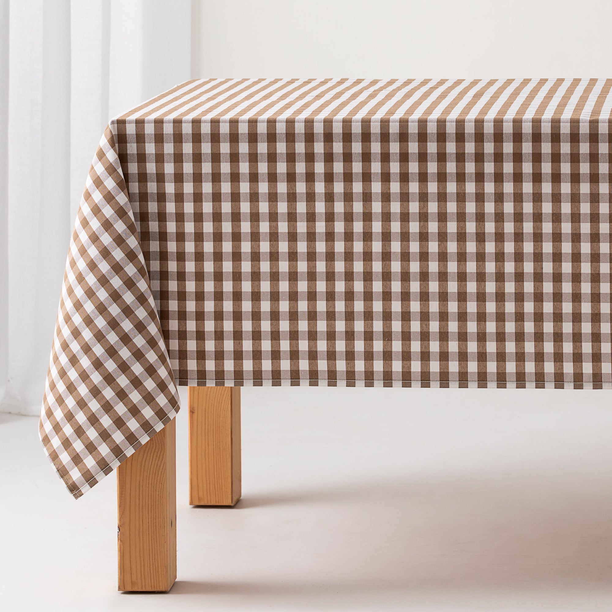 Obrus plamoodporny vichy z bawełny, miękki w dotyku, taupe 140x240 cm