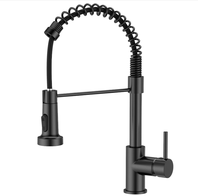 Bateria kuchenna Spring, bateria zlewozmywakowa obrotowa 360° z wysokim łukiem i 2 trybami natrysku, czarna