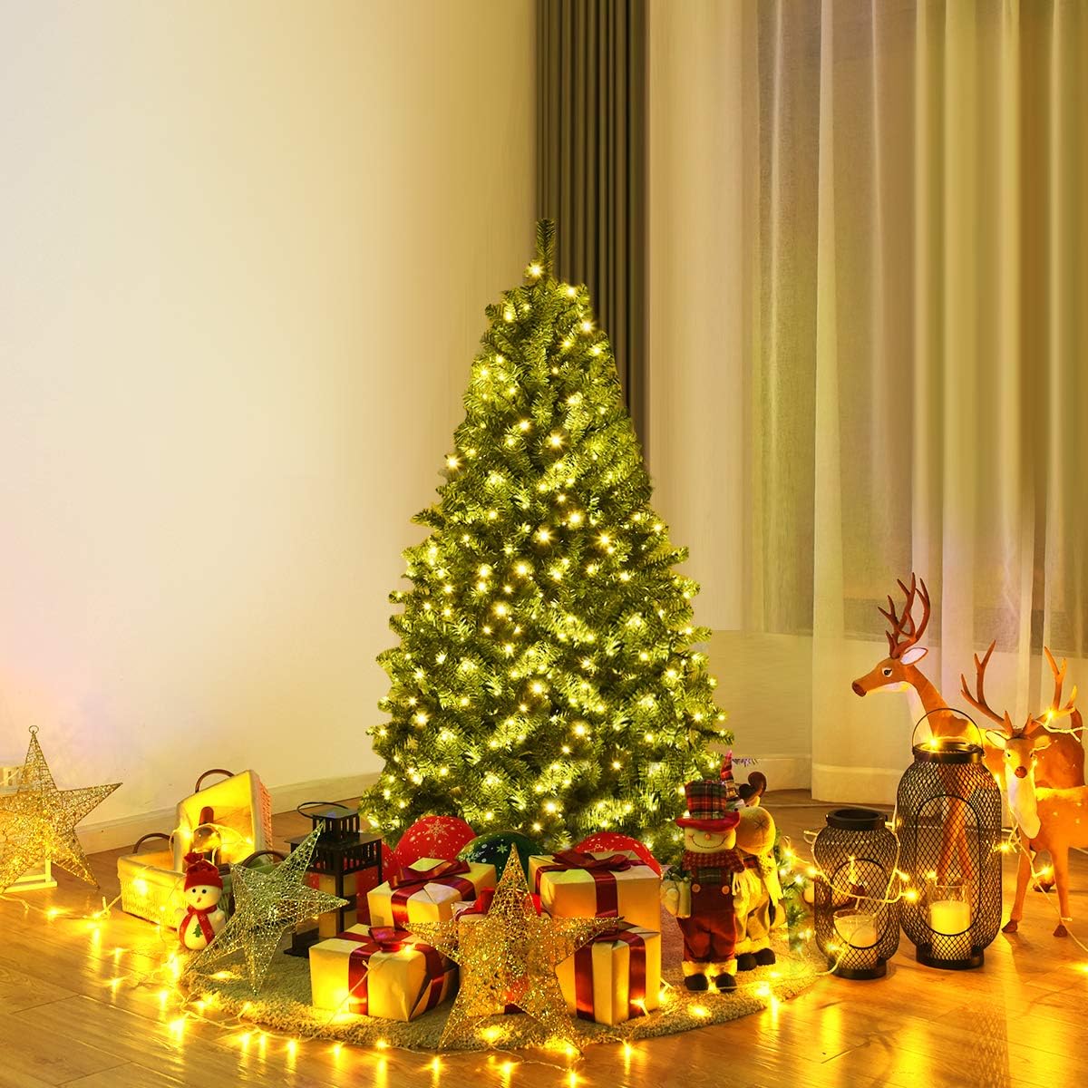 210 CM Sapin de Noël Artificiel Lumineux 500 LED Multicolore, 11 Modes d'Eclairage, 1570 Branches en PVC Ignifugé, Pied en Métal, Décoration Noël - 9
