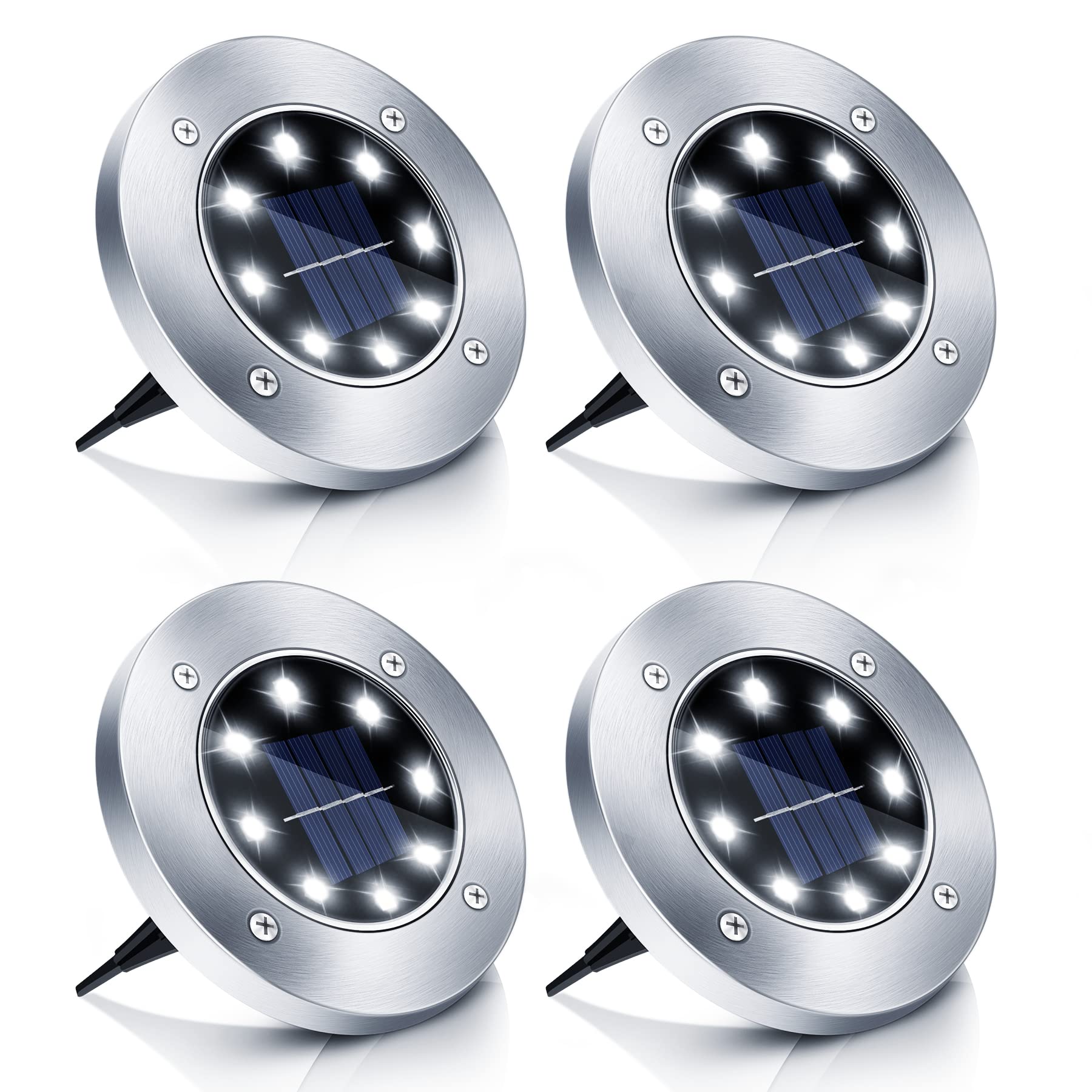 4 sztuki 8 LED solarnych lamp podłogowych do ogrodu, zewnętrzna lampa solarna ip65, wodoodporna, zimna biel
