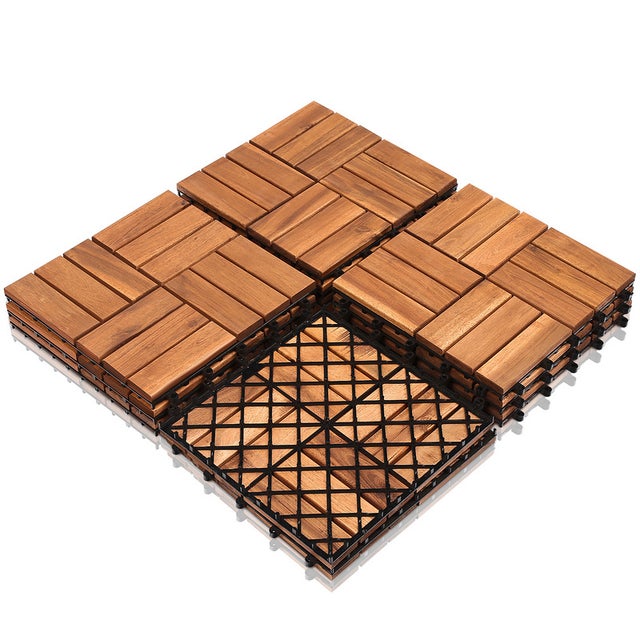 22 dalles de Terrasse Clipsable en Bois Resistant Aux Forte et Basses Températures 30 X 30 cm Revêtement Extérieur Pour Jardin Balcon