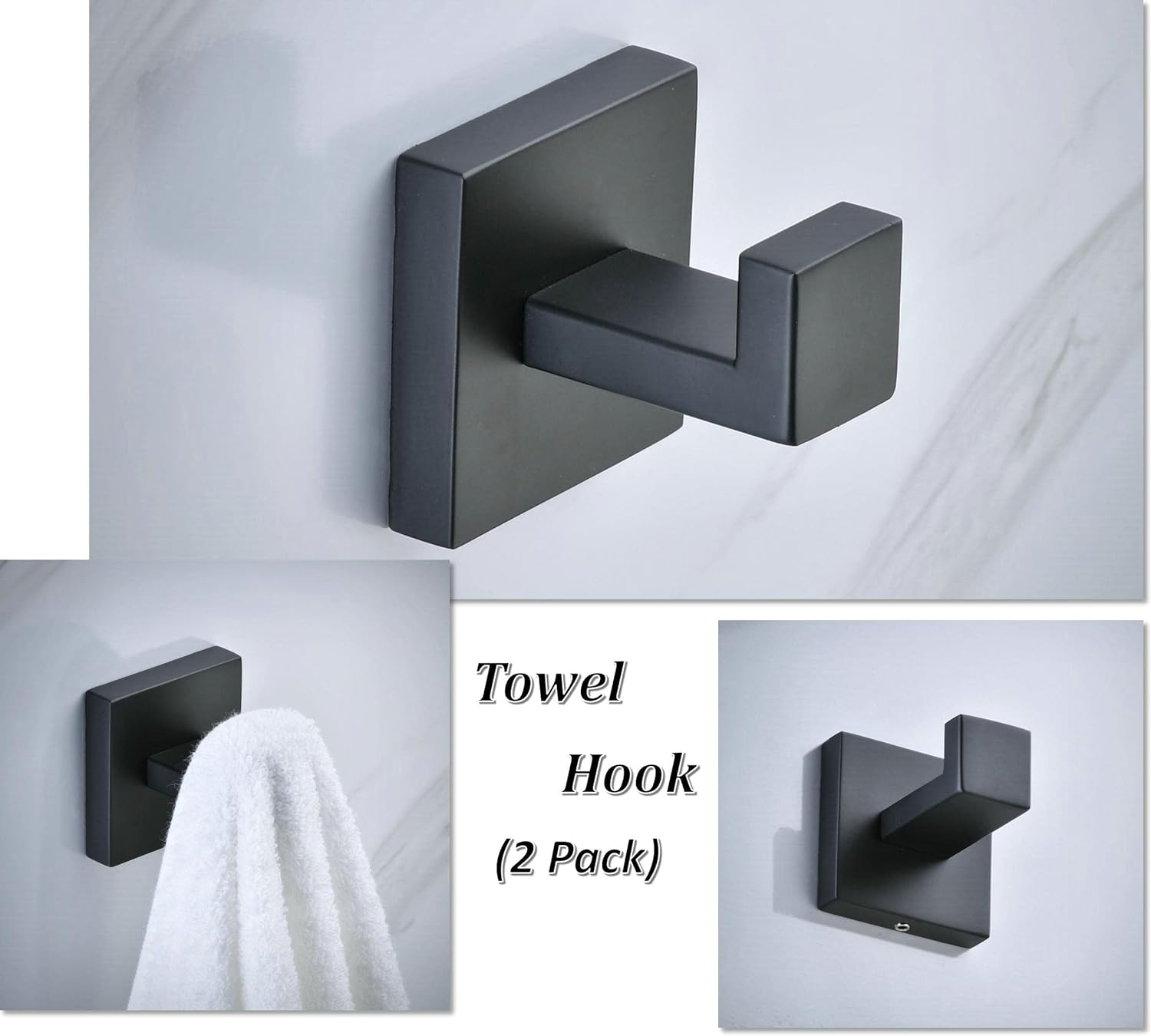 2 Pièces Crochet de Salle de Bain Noir, Crochet Mural Home Patère à Crochets, Crochet en Acier Inoxydable - 3