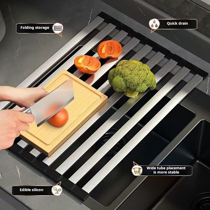 Égouttoir à vaisselle pliable au-dessus de l'évier, égouttoir d'évier de cuisine en acier inoxydable,panier de vidange télescopique pliable-45*32,5cm - 3