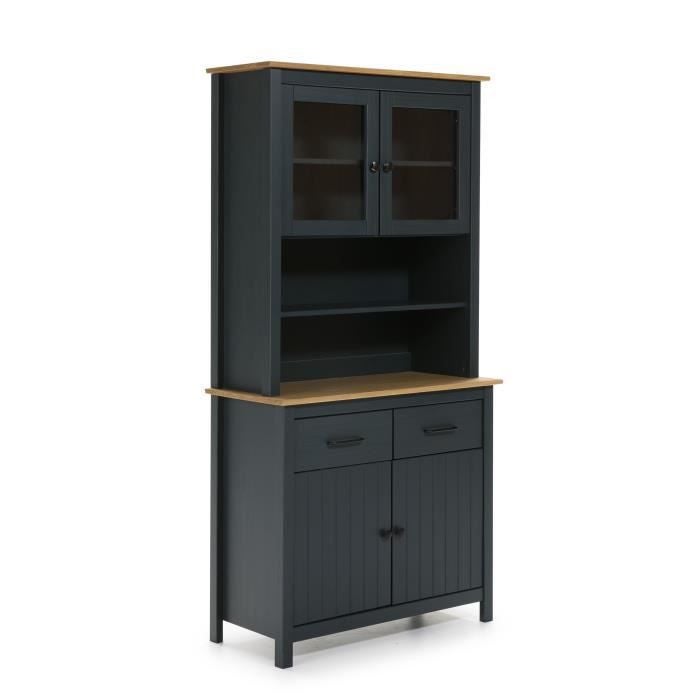 Buffet haut 2portes 2 tiroirs - Decor chene et bleur - L 90 x P 40 x H ...