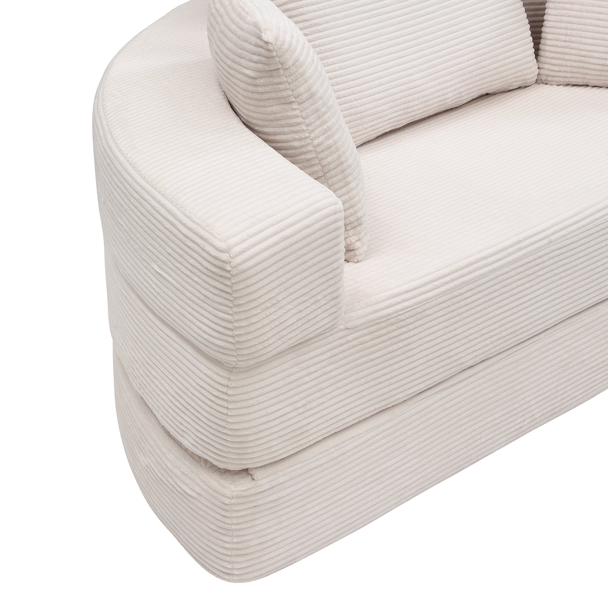Canapé rond pliable 173x176x40cm - avec coussin - tissu en velours côtelé - beige - 9