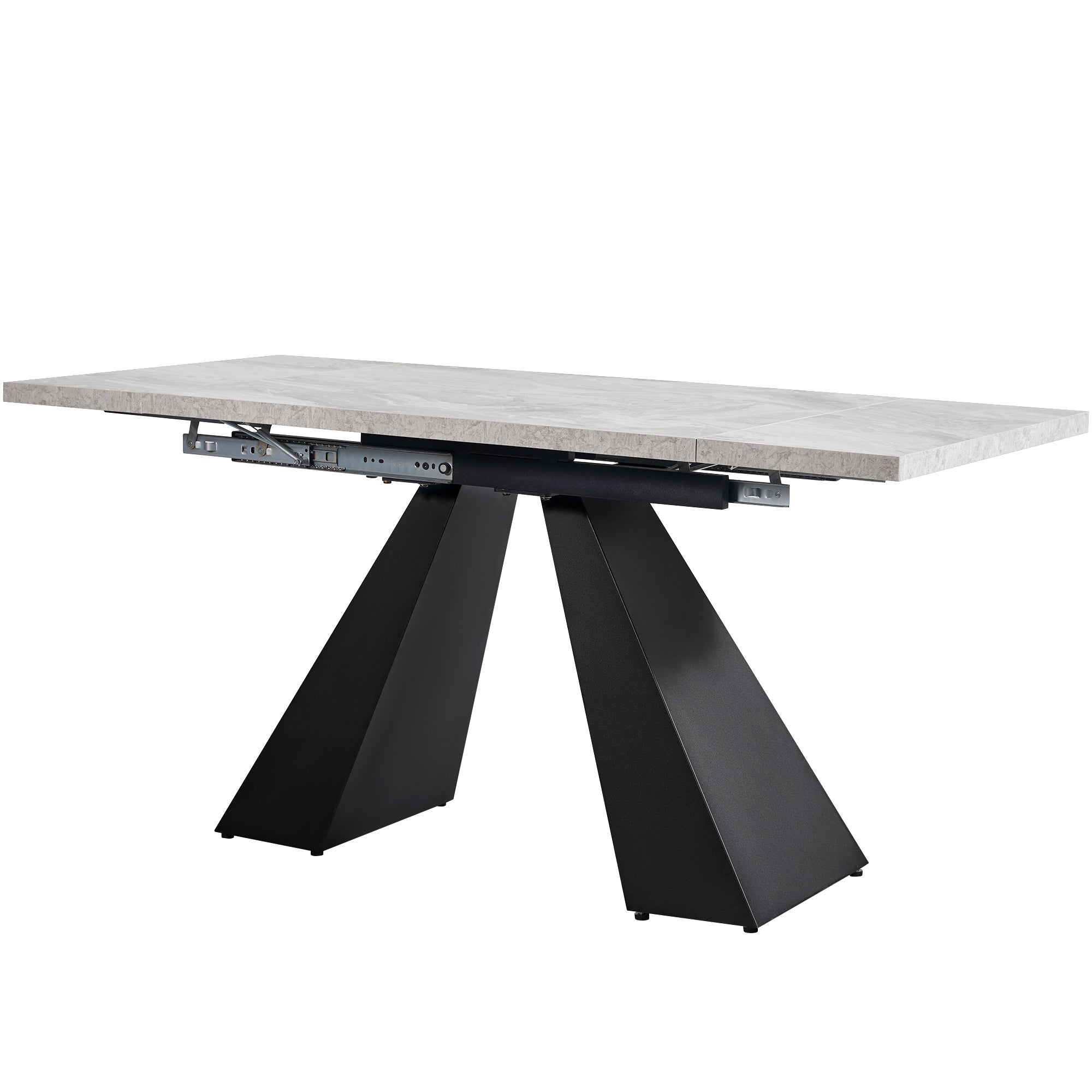 Rozkładany stół jadalny dla 4-6 osób - 99/159 x 74 x 77 cm - Płyta MDF + nogi metalowe - Blat imitujący marmur - Szary - 8