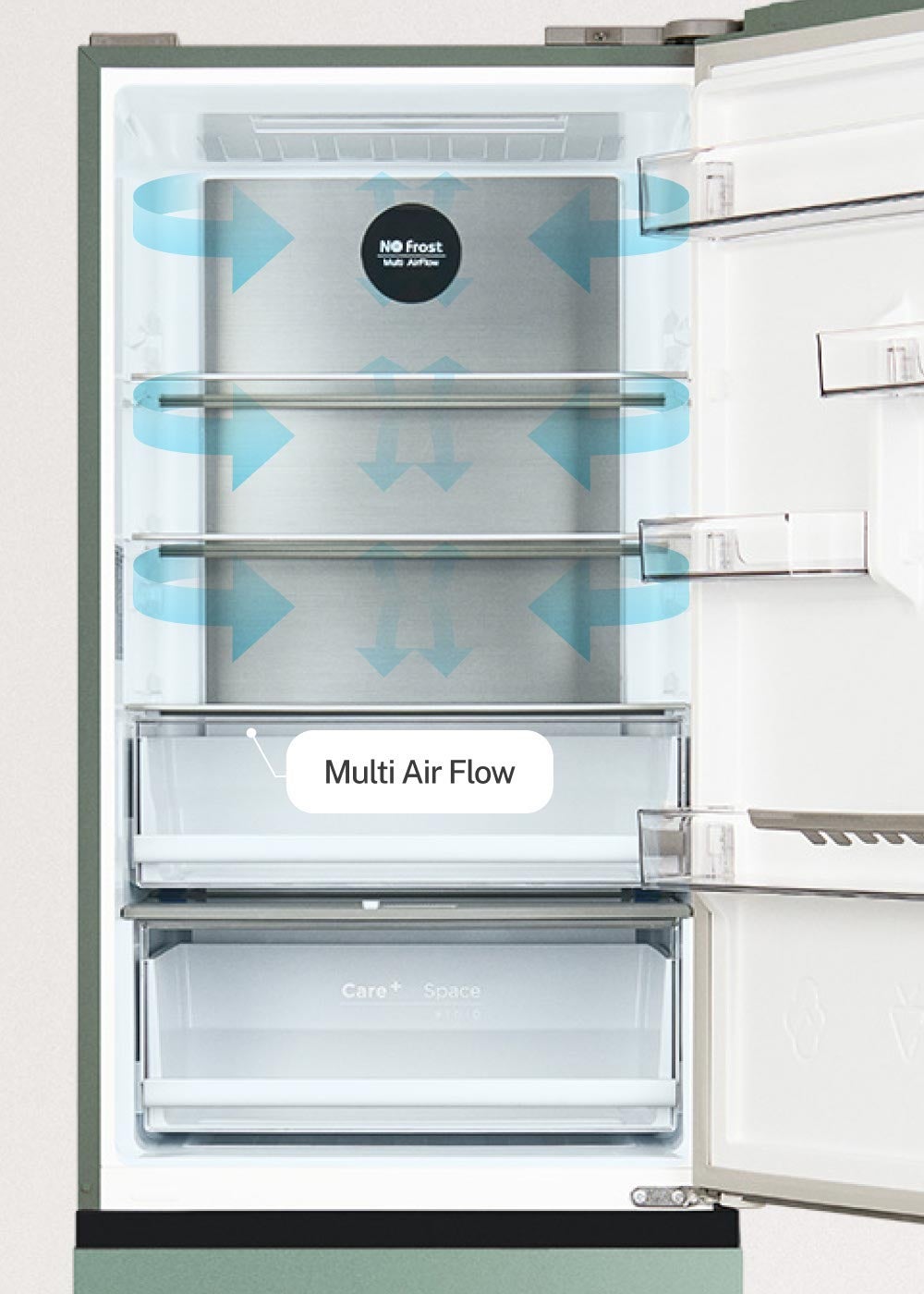 CREATE - FRIDGE STUDIO COMBI PRO FLEX 401 - Réfrigérateur 401L No Frost à l'italienne avec, Space Pro et Care+- Sauge - 5