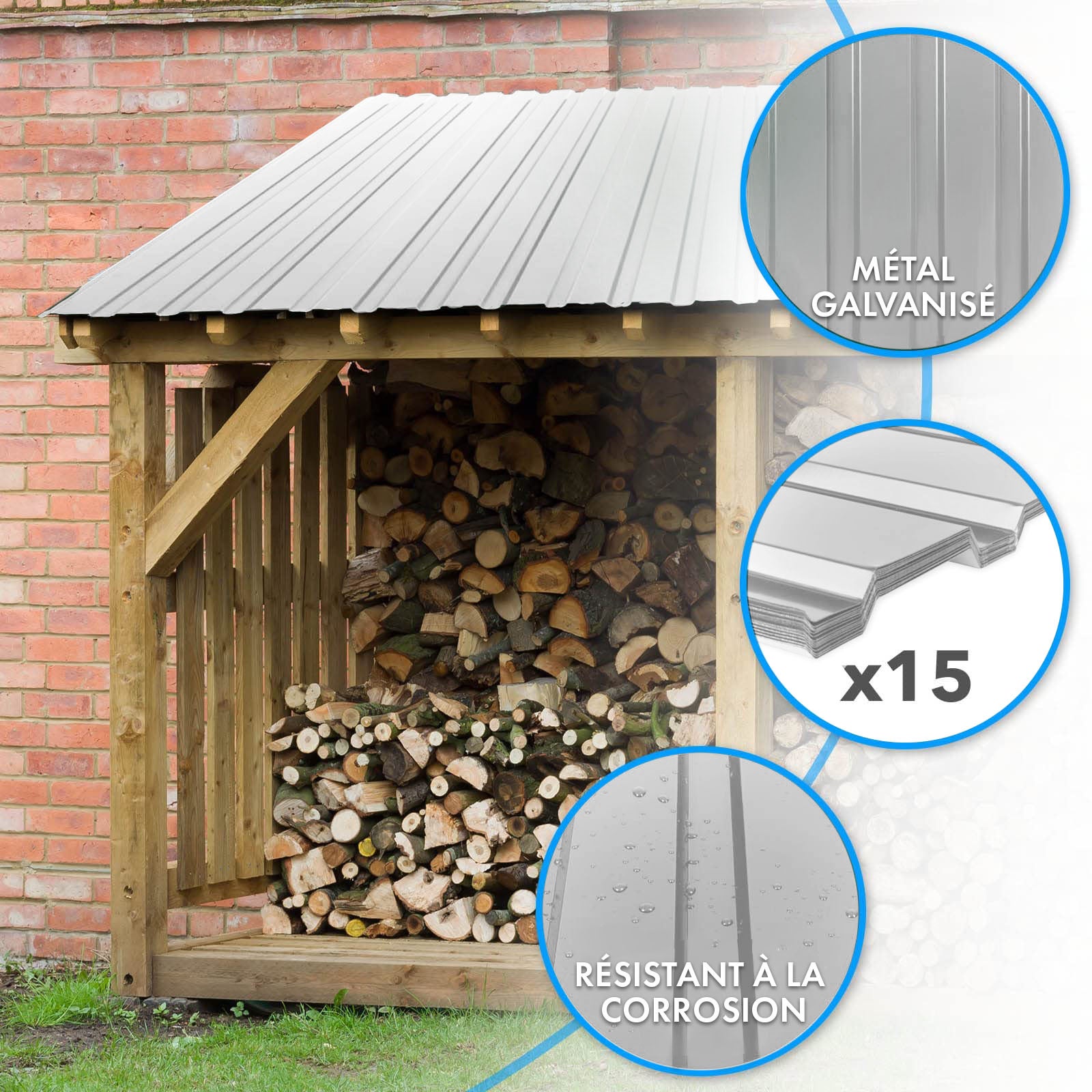 Lot de 15 tôles Couverture métallique Tôle avec vis Épaisseur : 0.25 mm, 115 x 45 cm, Gris clair - 4