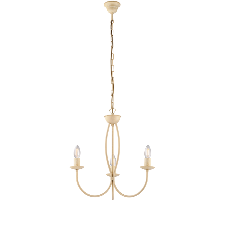 Botte - Żyrandol z żelaza lakierowanego na kolor kości słoniowej z dekoracją z efektem piklowania, 3 lampy, 110 cm - Ø45 cm - BL147-3-AV