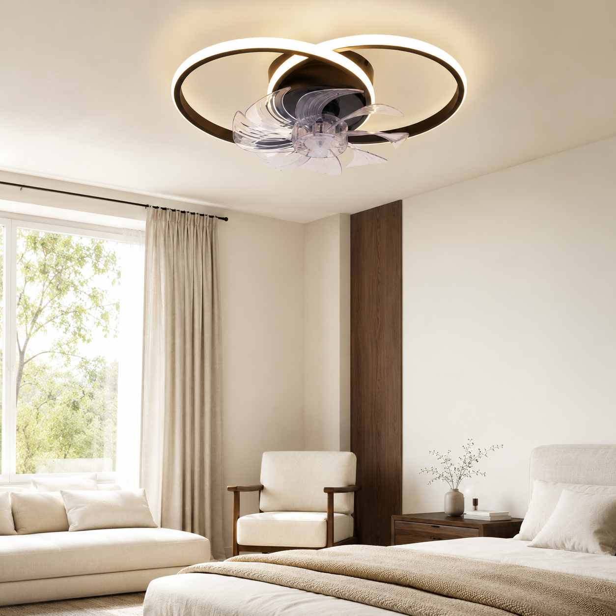 NETTLIFE Lampowentylator LED 36W Cichy, Ściemnialny 3 Barwy Światła, 6 Prędkości z Pilotem do Salonu Sypialni Kuchni Nowoczesny