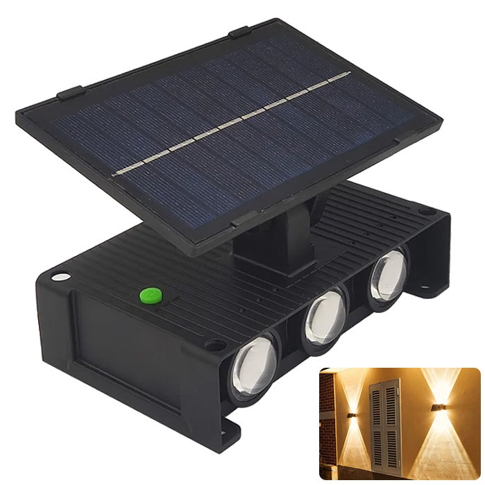 Lampa solarna do ściany, oświetlenie góra/dół, IP44, do ogrodu/ogrodzenia, ciepła.