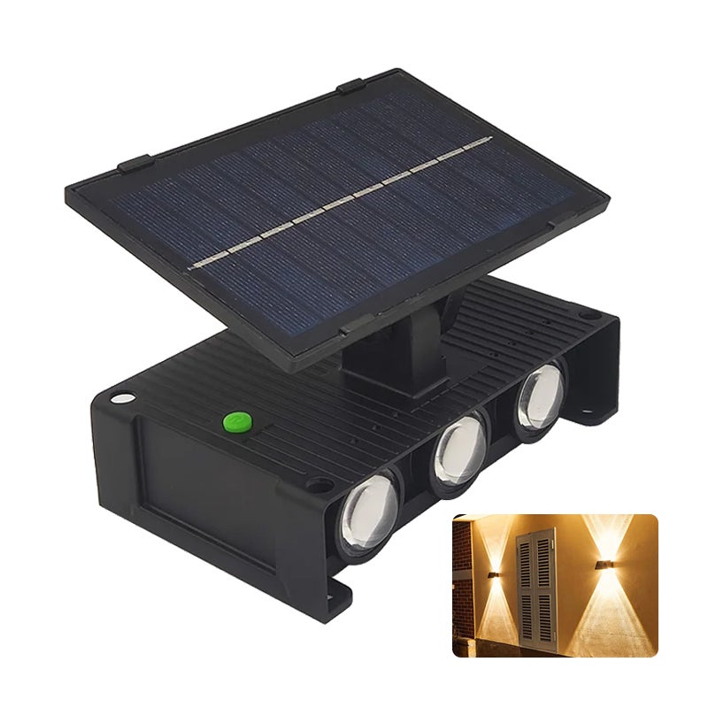 Lampa solarna do ściany, oświetlenie góra/dół, IP44, do ogrodu/ogrodzenia, ciepła.