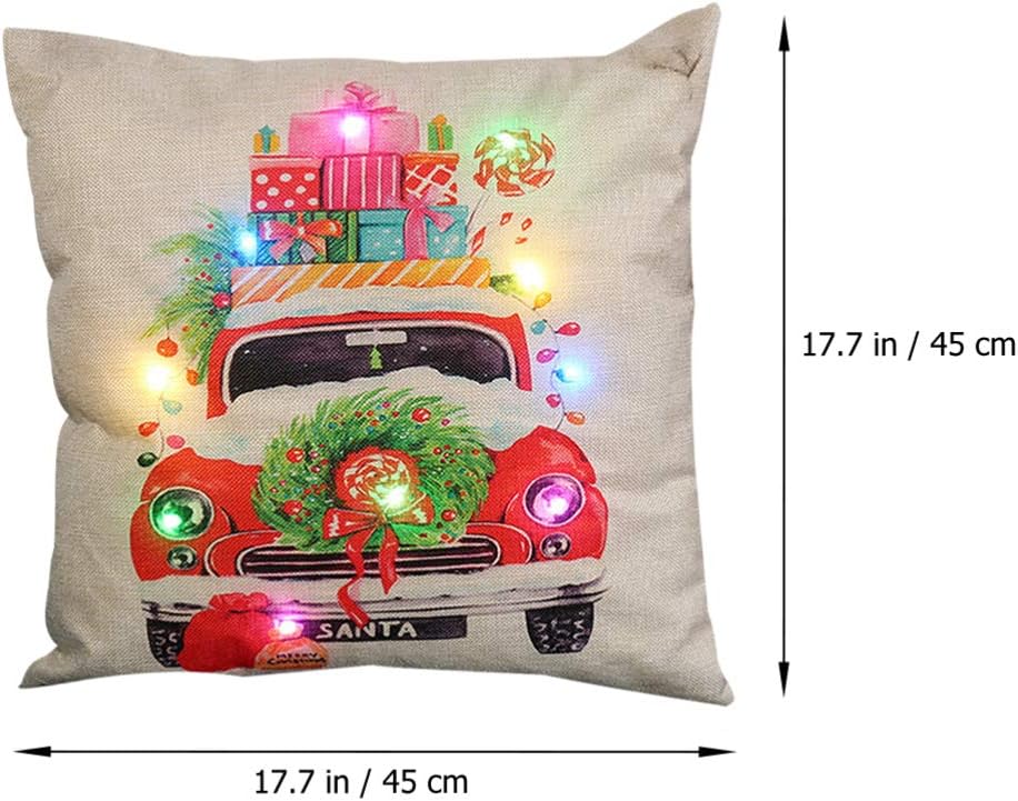 Federa con luce natalizia a LED 45*45 cm, federa per cuscino natalizio, federa con luce a LED, federa per cuscino per divano country, vacanze invernal - 5