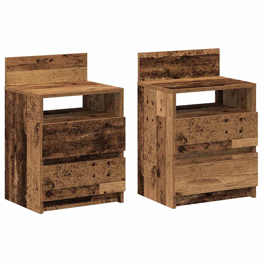 Tables de chevet 2 pièces avec 2 tiroirs vieux bois 40x33x60 cm - 2