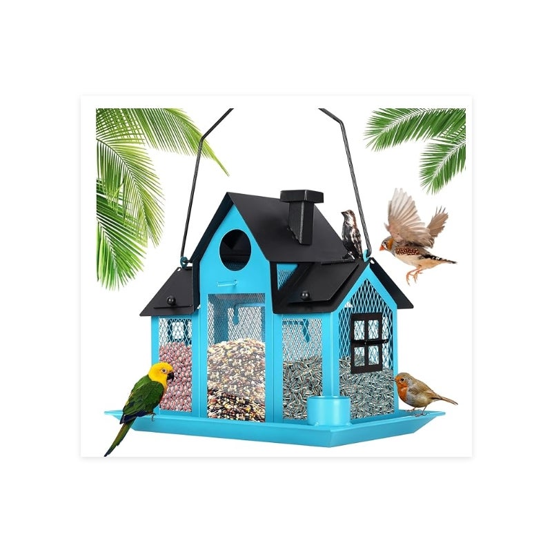 Karmnik dla kolibrów i wiewiórek ogrodowych, zasilany energią słoneczną, ciepłe światło, dekoracja z ptakami, niebieski