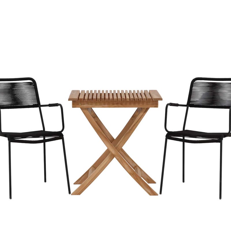 Ghana zestaw ogrodowy stół, 2 krzesła naturalny,czarny.