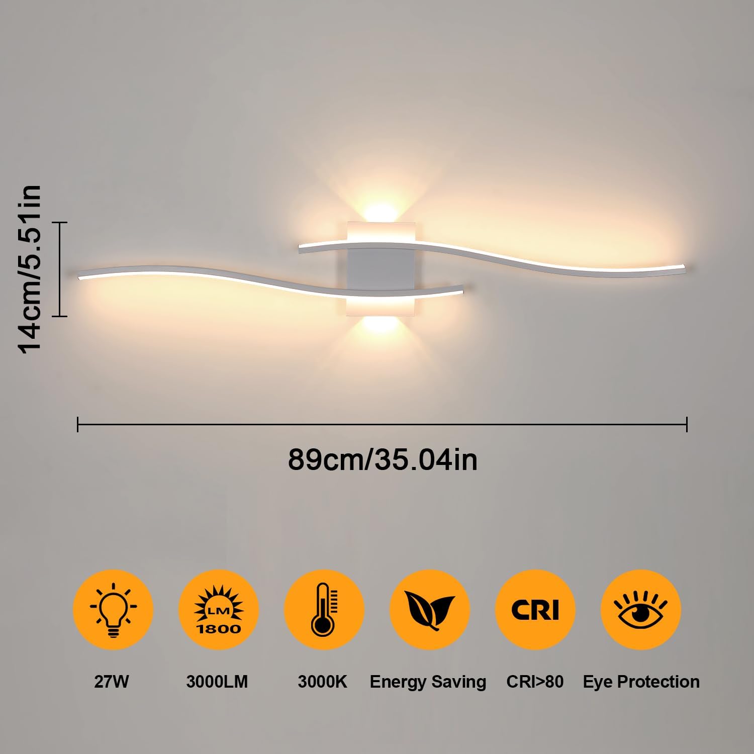 GOECO Applique da parete a LED 27W 3000LM per interni, applique da parete bianche moderne, per interni 3000K per camera da letto, soggiorno, corridoio - 2