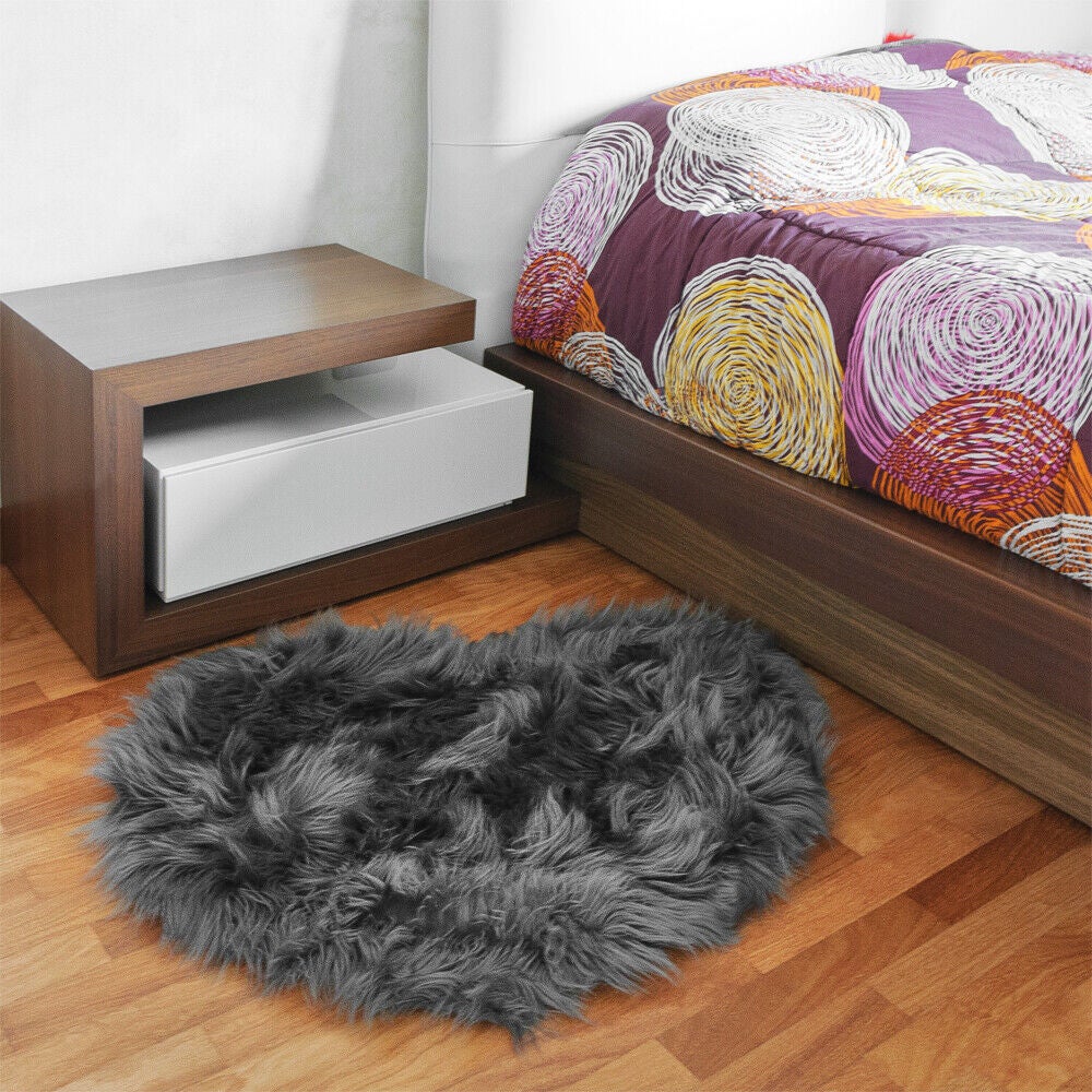 Tappeto Bagno Camera Cuore Grigio Scendiletto Pelo Lungo Shaggy Doccia Antiscivolo - 6
