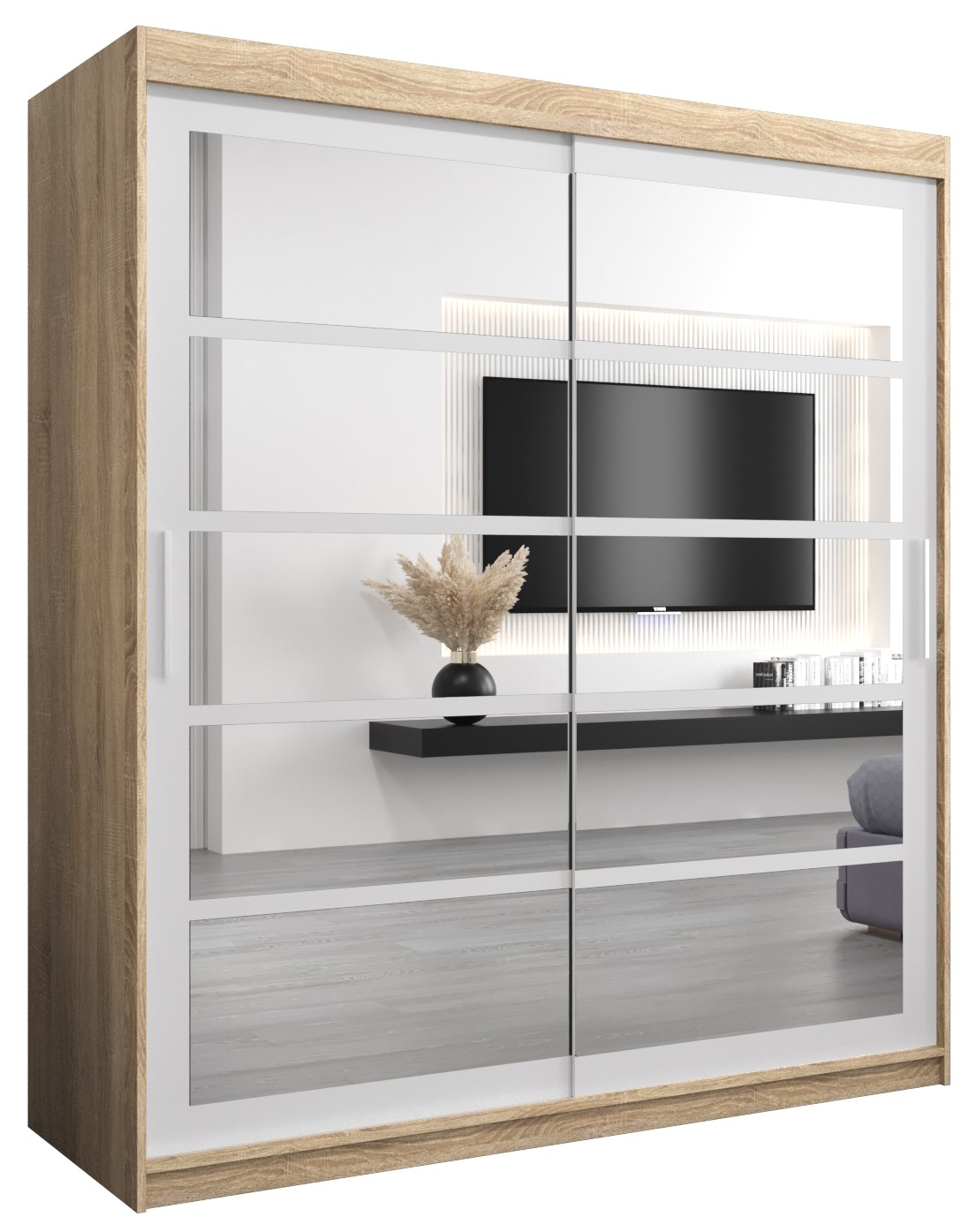 Szafa przesuwna garderoba ROMA 2 180 x 62 x 200 cm Sonoma + Biały - Abiks Meble