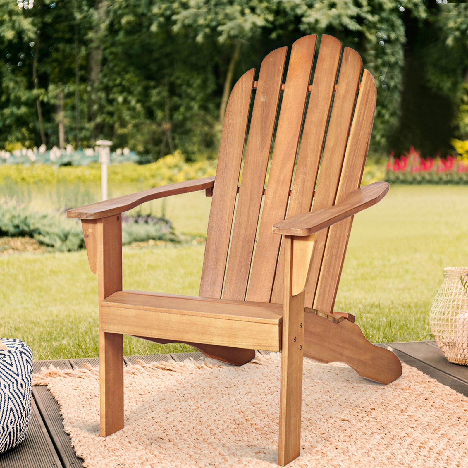 Chaise de Jardin Adirondack en Bois Résistant aux Intempéries avec Dossier Incurvé Charge 170KG Naturel - 5