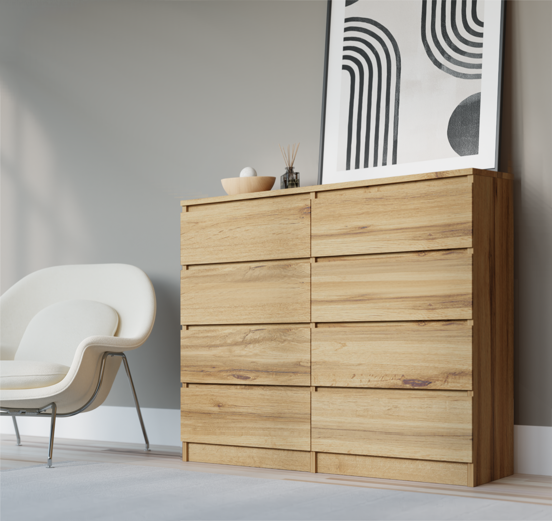 Commode 6 Tiroirs Chêne Wotan 120 Cm - Rangement Chambre, Enfant Ou Adulte - Montage Facile