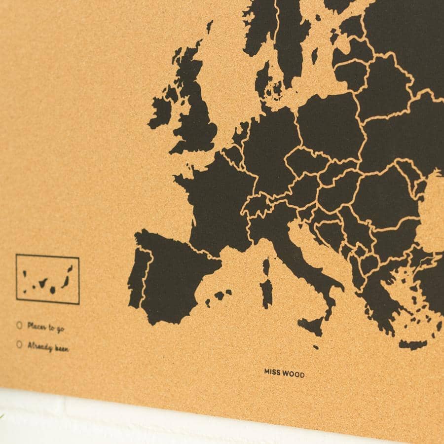Mapa de corcho - Woody Map Natural Europa / Negro / 60x45 cm / Marco Blanco - 6