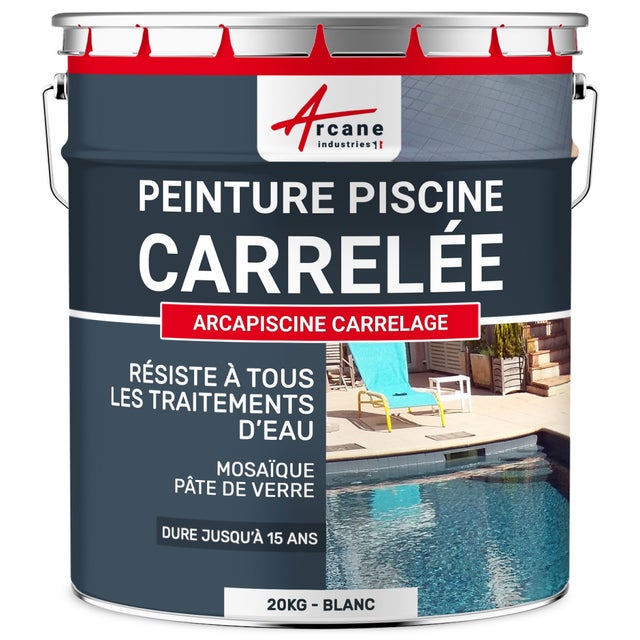 Peinture Piscine Carrelage Polyuréthane - 20 kg (jusqu'à 65m² en 2 couches) Blanc - ARCANE INDUSTRIES