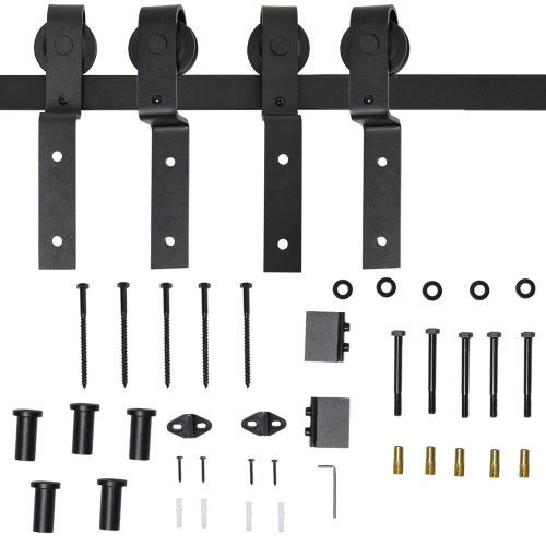 Système porte coulissante bois double, rail 200 cm carbone noir +9 accessoires, charge 90 kg - 2