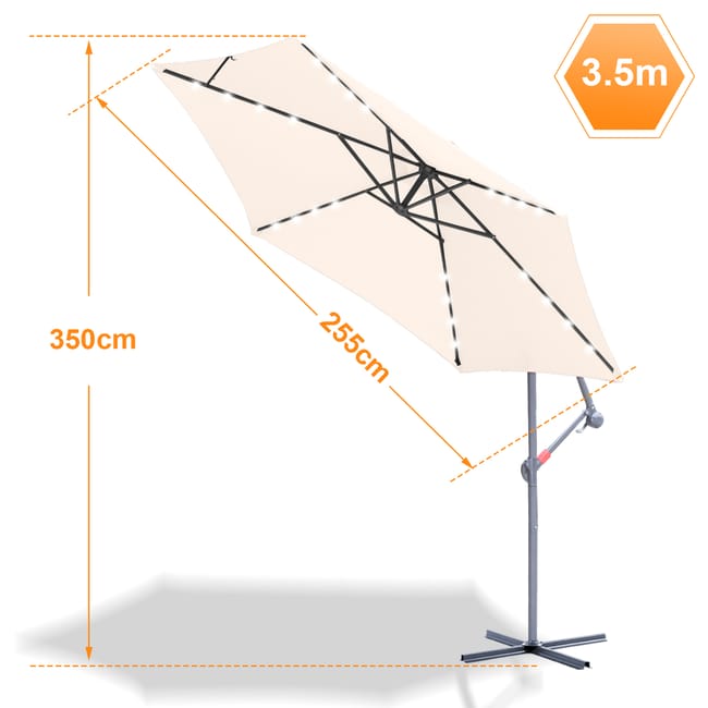Ombrellone Da Spiaggia Antivento Fiqops Ombrellone LED A Energia Solare, 350 Cm, Con Manovella, In Alluminio, Con Supporto, Protezione Solare, Protezione Dai Raggi UV, In Alluminio, Per Il Mercato, Impermeabile Per