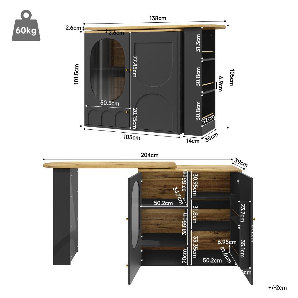 Table de bar pivotante 360° avec rangement intégré, comptoir multifonction et cuisine pratique - 4