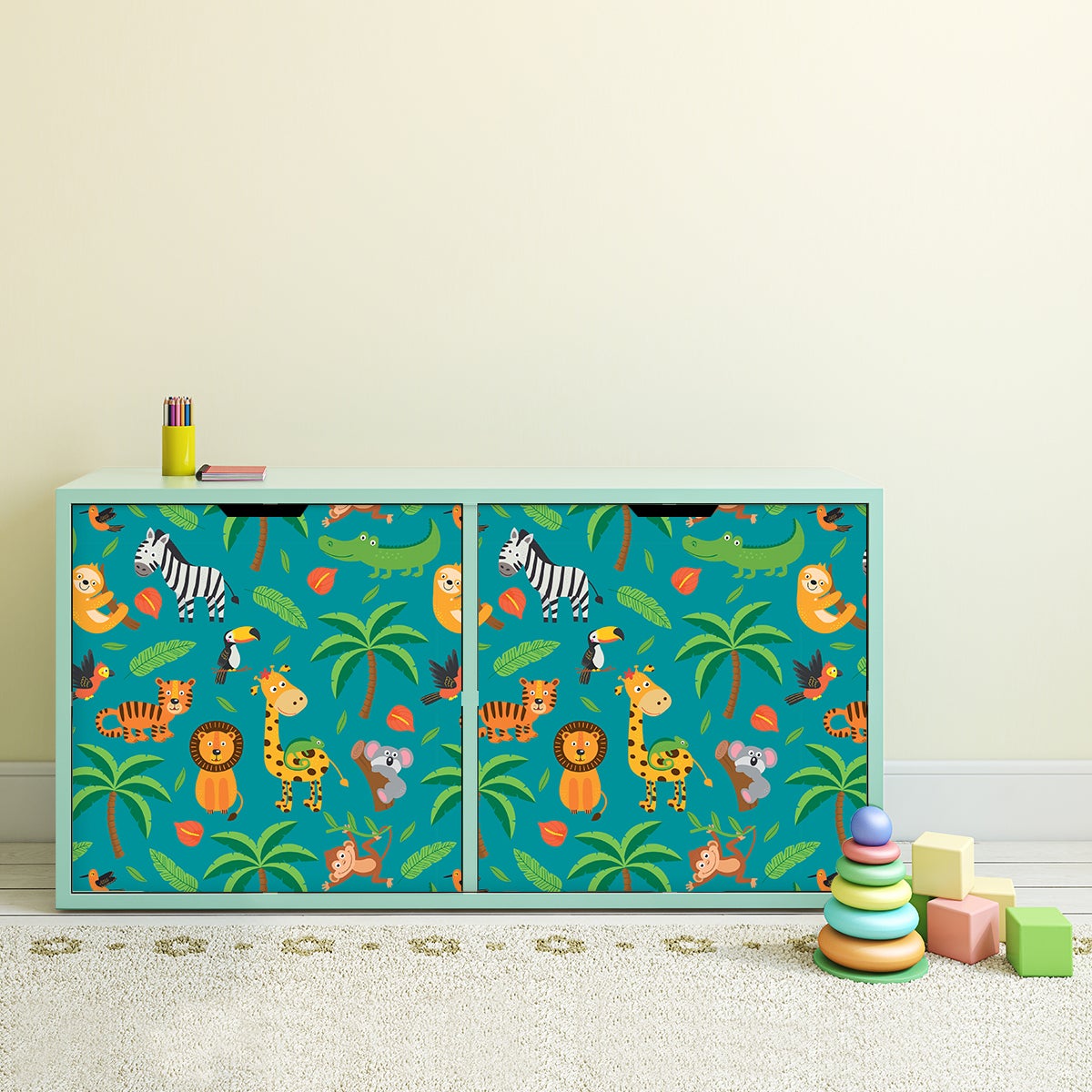 Pegatina muebles para niños animales tropicales - adhesivo de pared - revestimiento sticker mural decorativo - 60x90cm - 3