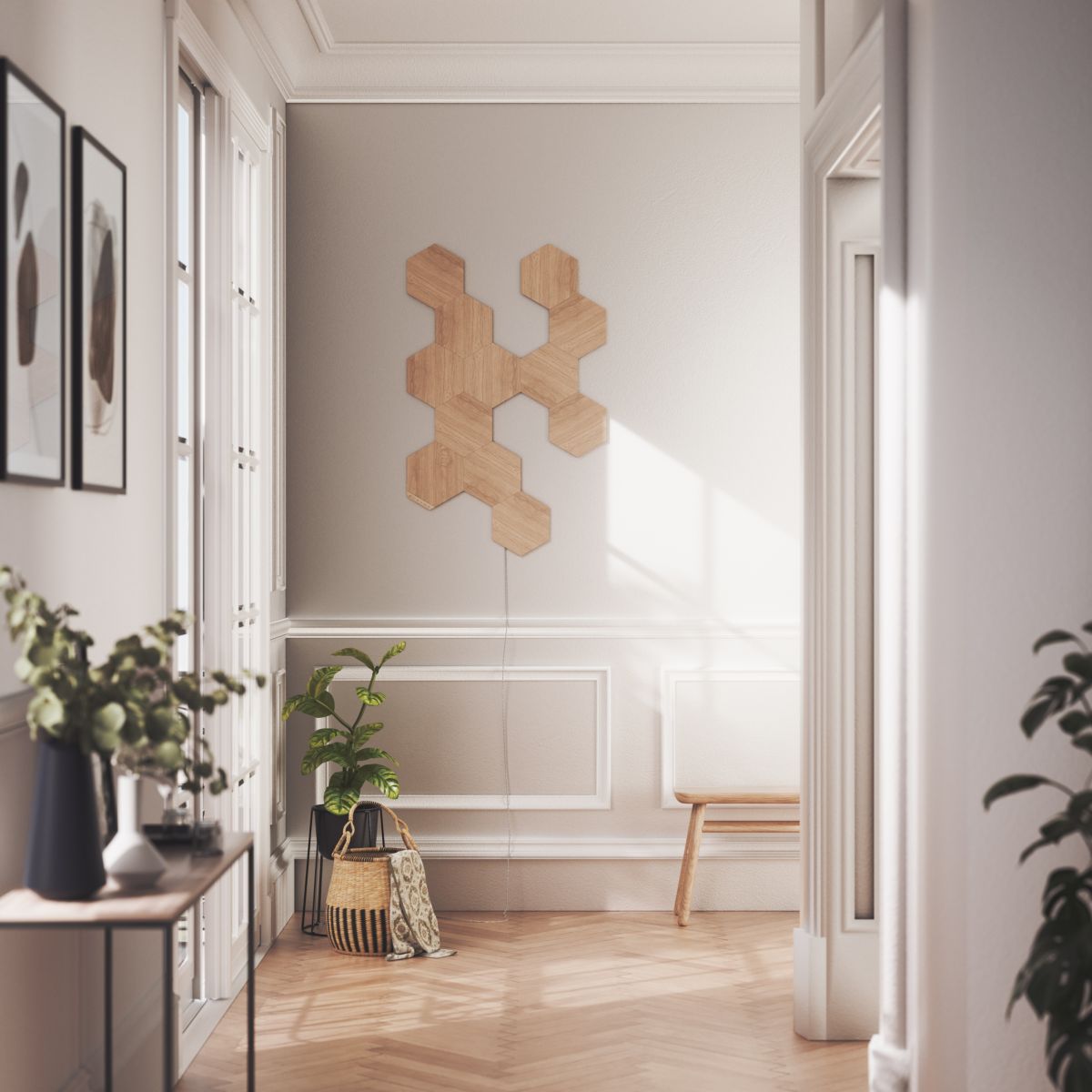 Nanoleaf Elements Starter Kit, 13 Esagoni Luminosi LED Effetto Legno Smart - Applique da Parete Interno Modulari, Luci Led Dimmerabile WiFi, Funziona - 5