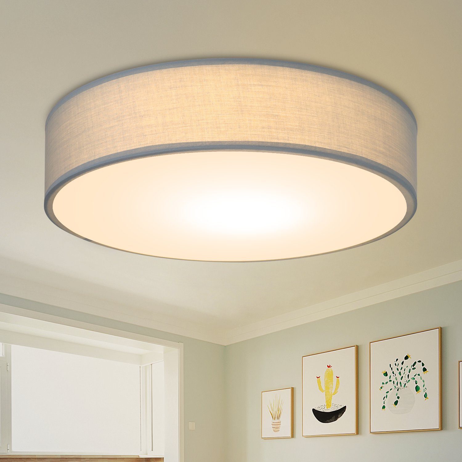 ZMH Okrągła lampa sufitowa, 1 żarówka E27, 30 cm, nowoczesna szara lampa do sypialni z kloszem z tkaniny, odpowiednia do salonu, kuchni i przedpokoju