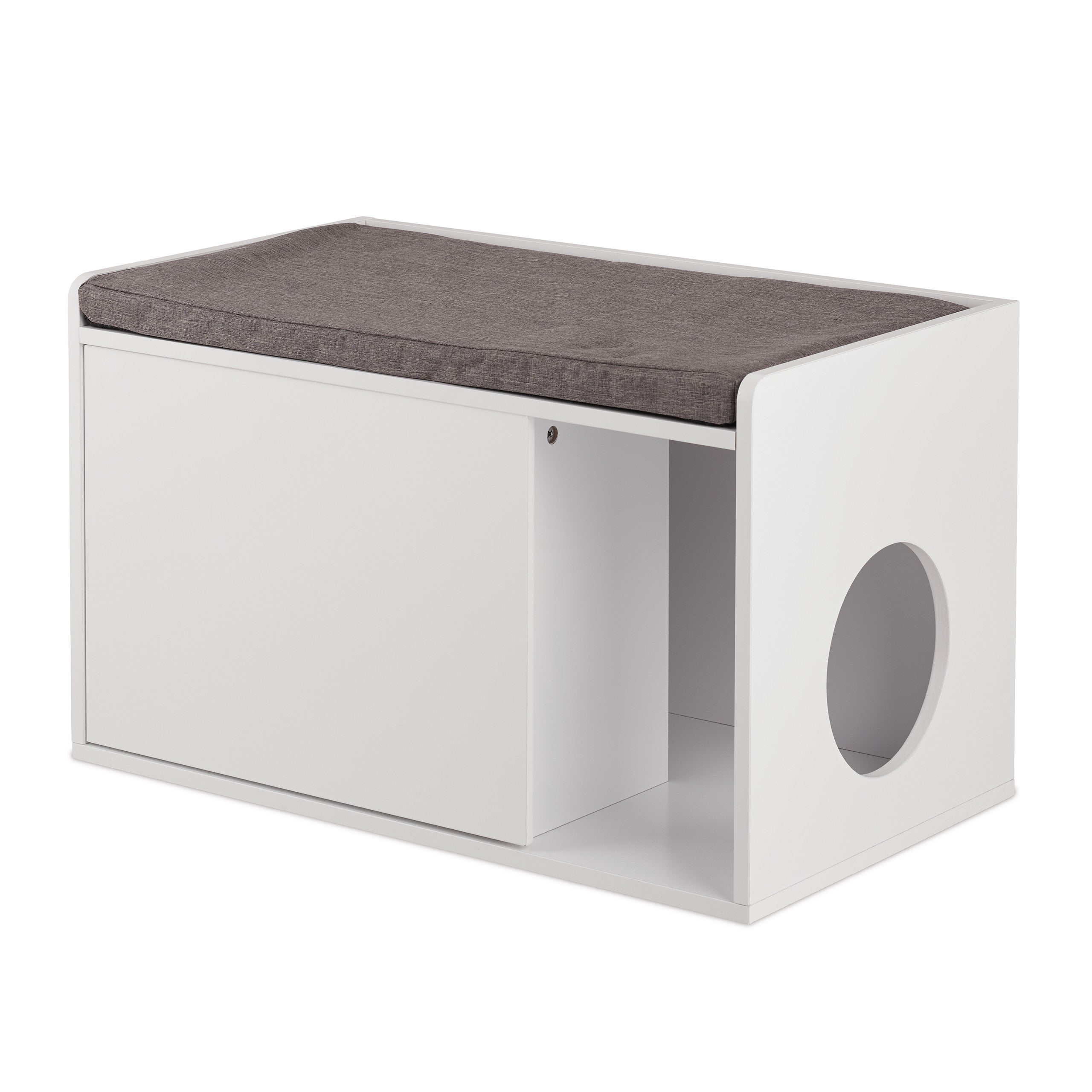 Armoire pour chat avec assise, 2 en 1 meuble litière et banc, HLP : 45,5 x 75 x 43 cm, blanc/gris, Relaxdays - 9