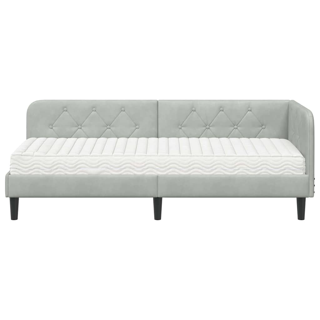 Cadre de lit d'angle en velours gris clair pour la chambre, 80 × 200 cm - 5