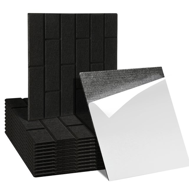 12 stuks Pannelli acustici Piastrelle quadrate Poliestere autoadesivo ad alta densità Nero