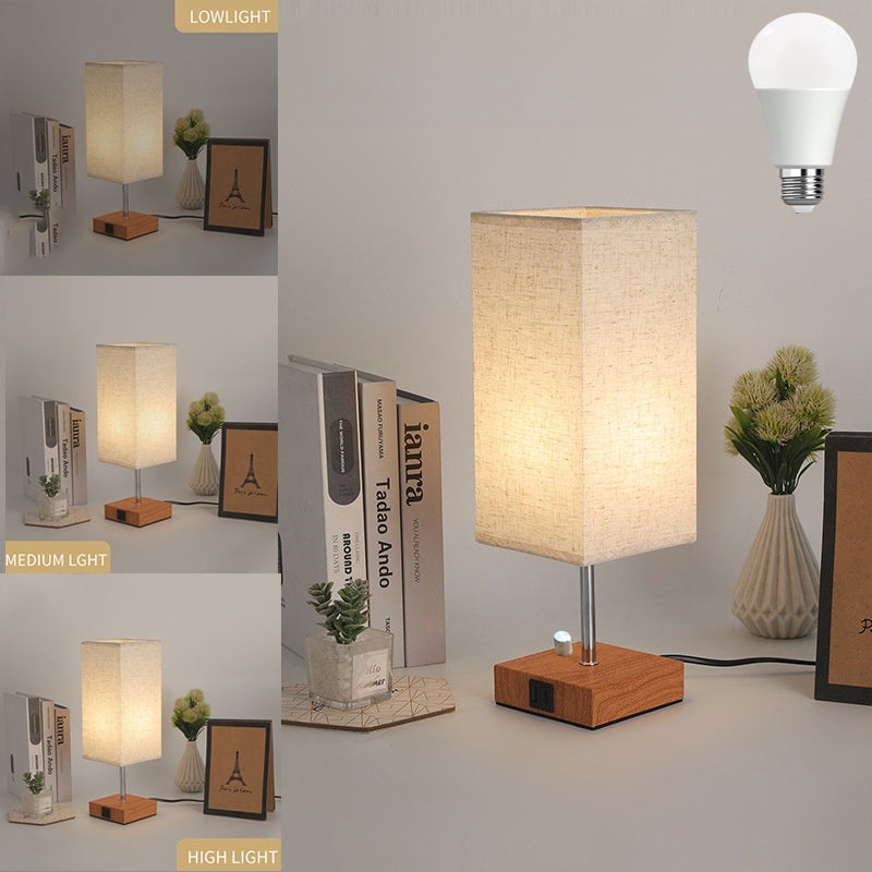 Ściemnialna lampa stołowa, lampka nocna o temperaturze barwowej 3000-6000K z gniazdem ładowania i żarówką (włącznik przyciskowy)