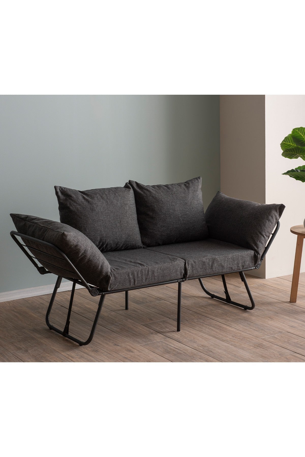 Elegante divano letto a posti, grigio scuro, 150 cm struttura