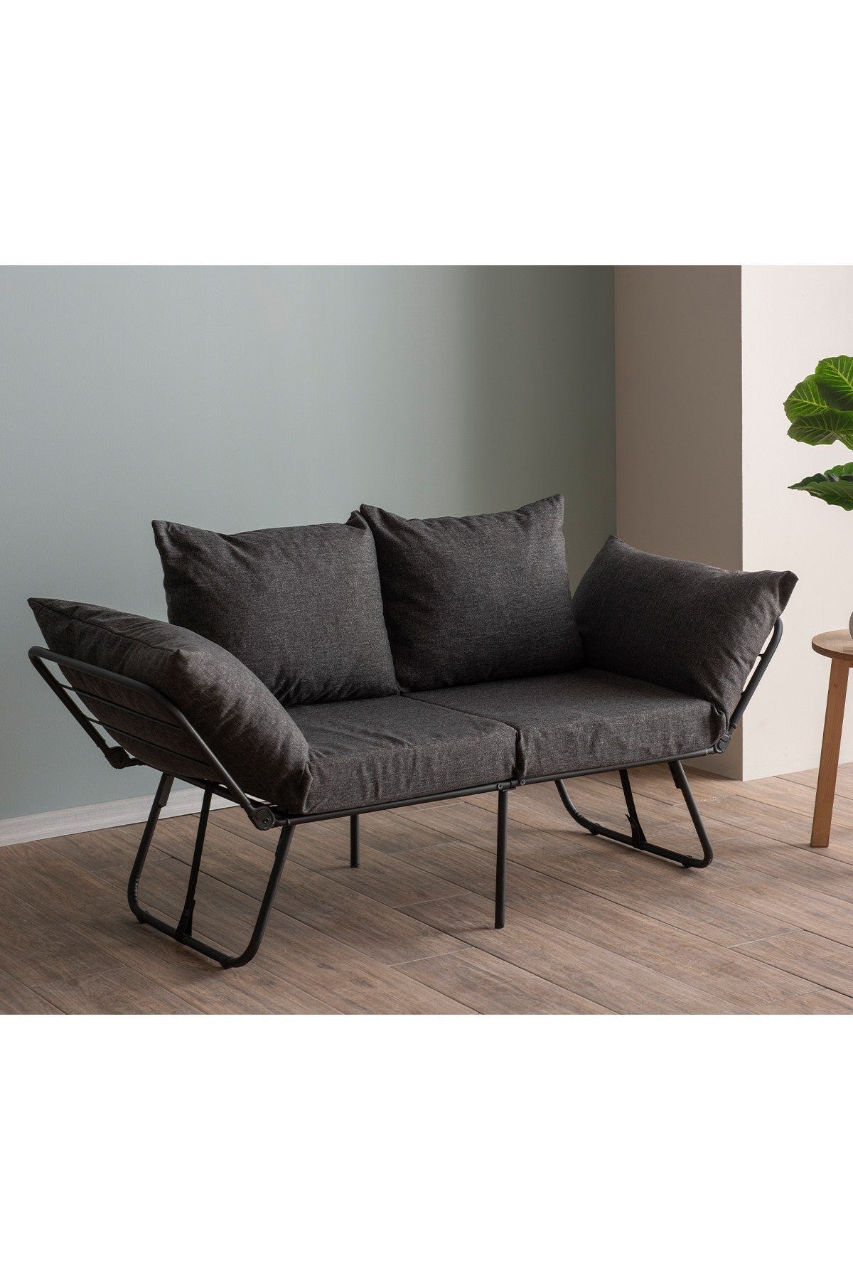 Elegante divano letto a posti, grigio scuro, 150 cm struttura