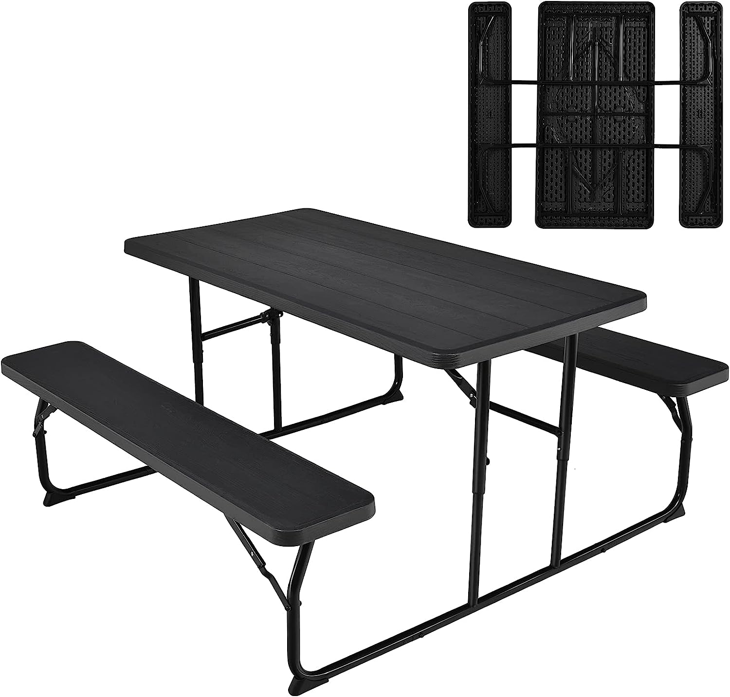 Składany stół piknikowy z ławkami, 136 cm, zestaw stołów kempingowych na zewnątrz, do namiotu piwnego, na taras, do ogrodu (czarny)