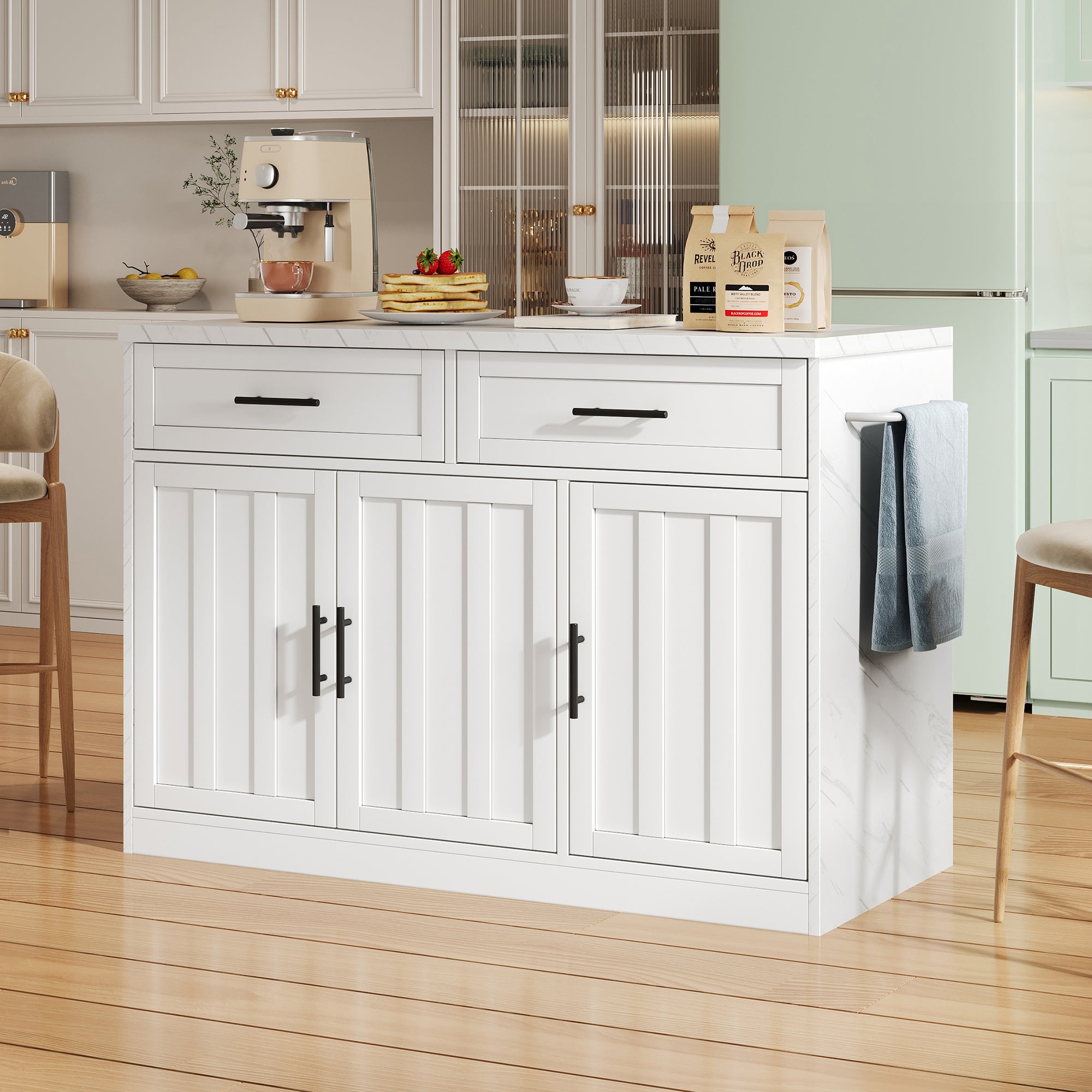 Îlot De Cuisine Mobile 118x43x98 Cm - Avec Rangement, Plan Extensible, Roulettes, Porte-Serviettes
