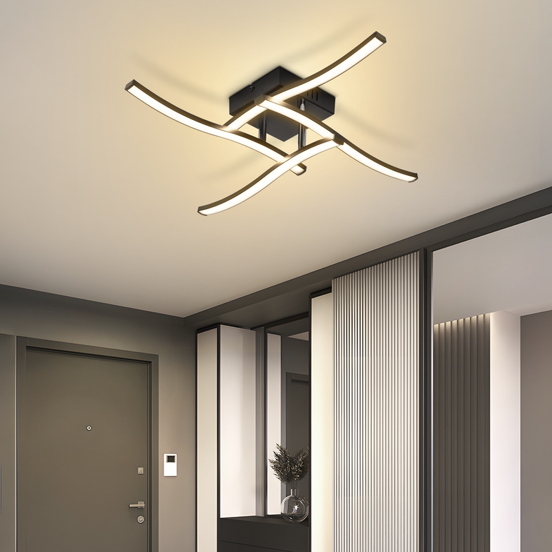 Lampa sufitowa LED Nettlife Wave Design, czarna – 24 W, 3000 K, ciepła biel – nowoczesna lampa do salonu, sypialni, kuchni, biura - 6