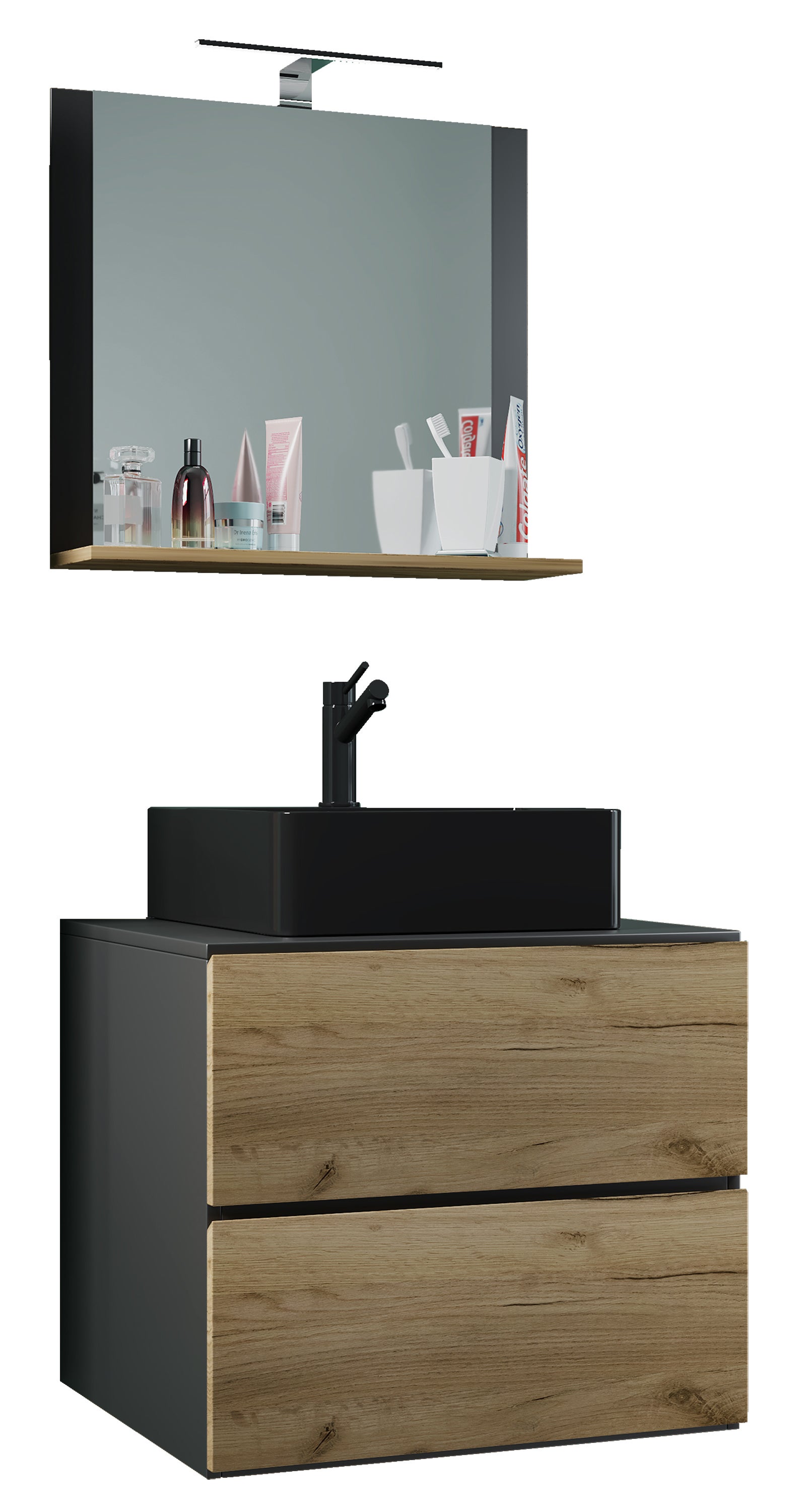 umywalka do mebli łazienkowych Lendas Antracyt / dąb miodowy W. 124 x S. 60 x G. 52 cm