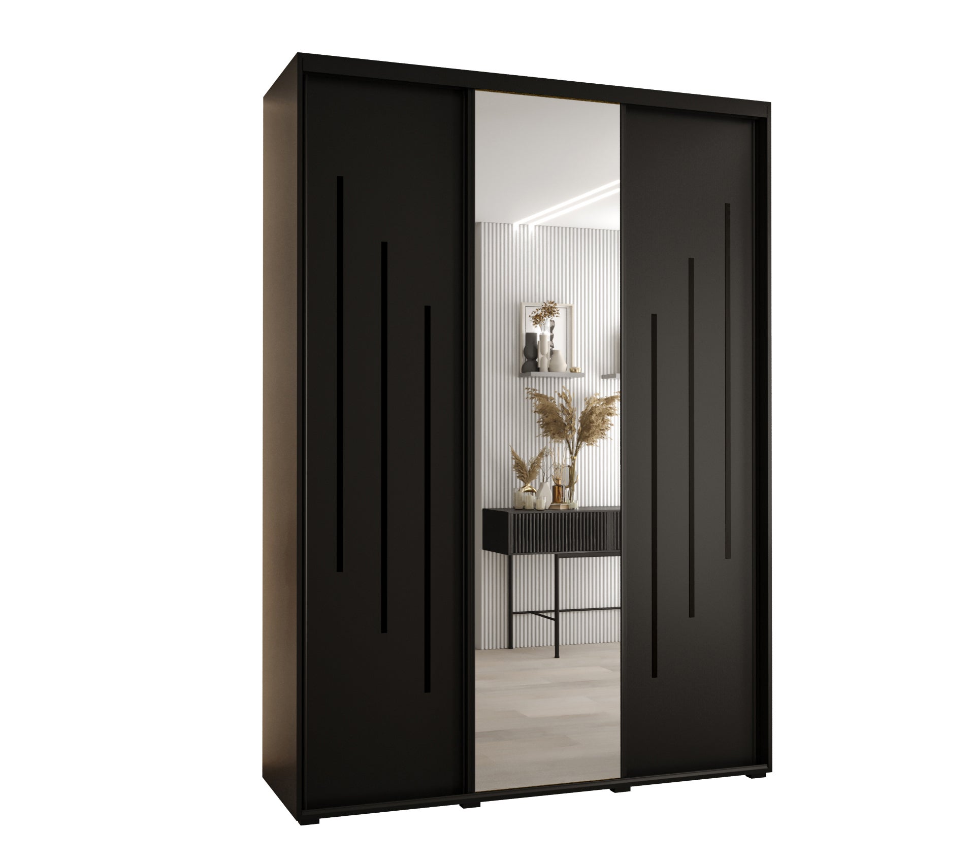 Szafa przesuwna z lustrem wysoka Davos 9 170 x 60 x 235,2 cm czarny + czarny + u. czarny - Abiks Meble